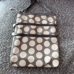 Cute NWOT crossbody bag in gray and white polka dots